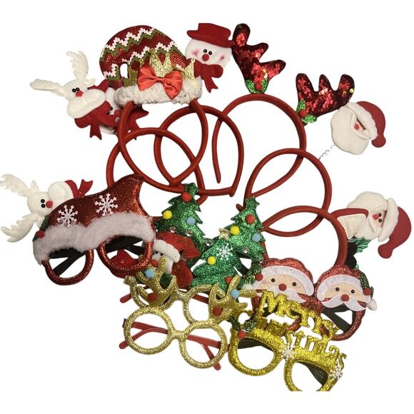 Lot 12 pcs Christmas 6 Headbands & 6 Novelty Glasses New - Picture 1 of 5